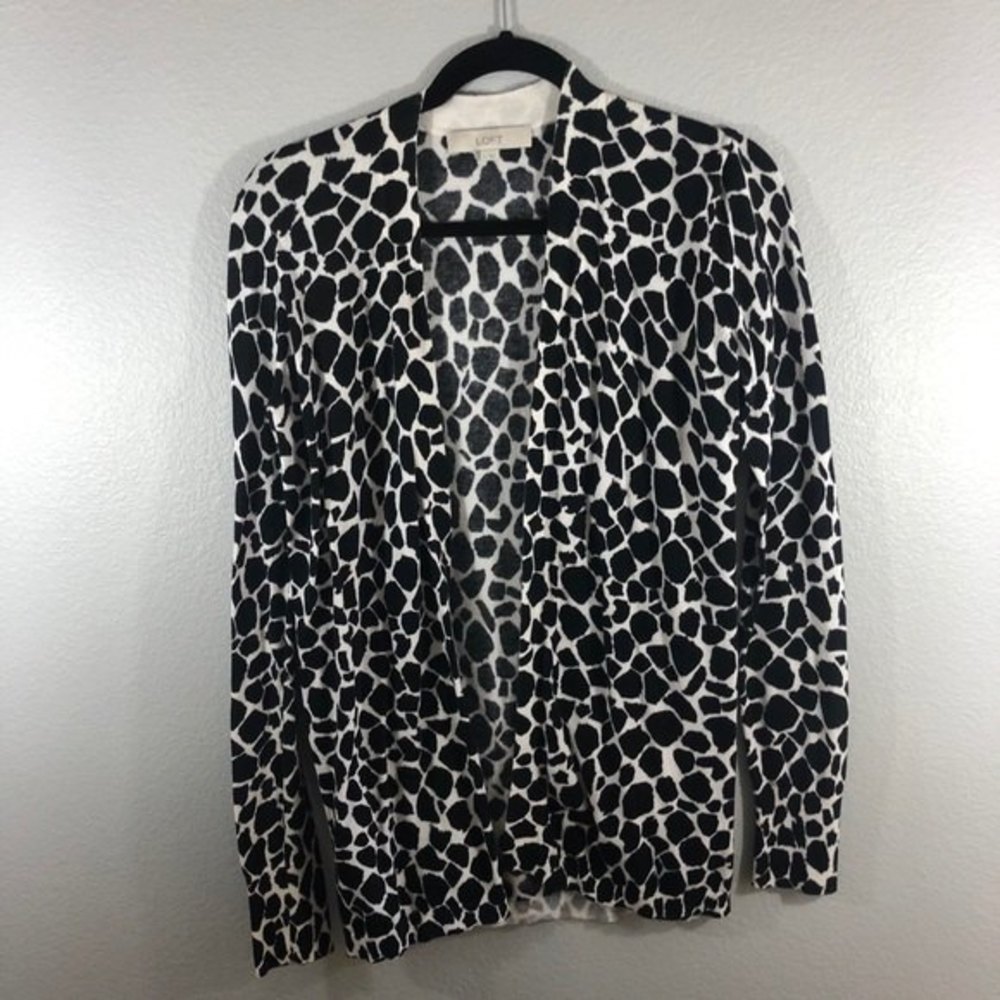 Ann Taylor Loft Black & White Giraffe Cardigan M